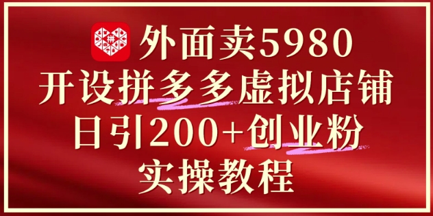 外面卖5980开设拼多多虚拟店铺:单日引流200+创业付费粉实战教程-苍穹网创