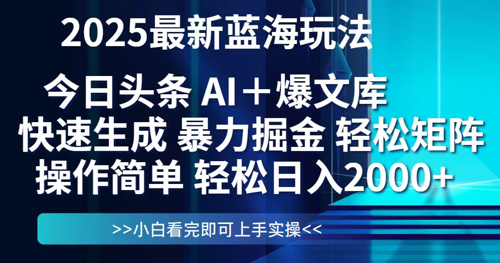 今日头条2025最新蓝海玩法,思路简单,复制粘贴,轻松实现矩阵日入2000+-苍穹网创