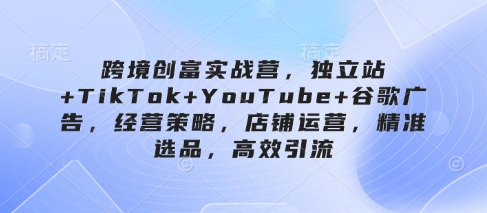 跨境创富实战营,独立站+TikTok+YouTube+谷歌广告,经营策略,店铺运营,精准选品,高效引流-苍穹网创
